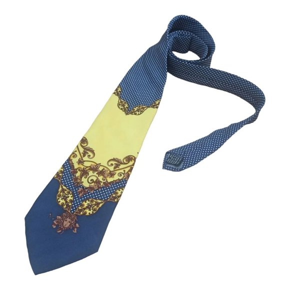 GIANNI VERSACE Blue Baroque Medusa Silk Tie ITALY 59
